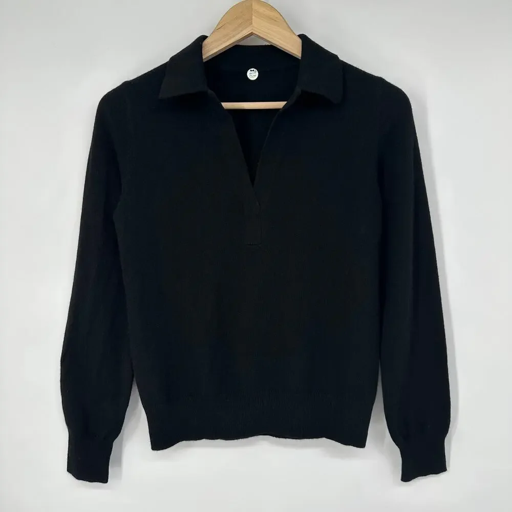 Margaret O’Leary 100% Cashmere Polo Sweater Collared V-Neck Pullover Preppy